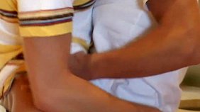 White t-shirt twink sucking his lover's big dick