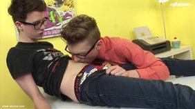 Two nerdy twinks are about to fuck on camera