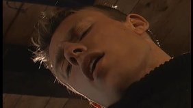 Young blond-haired boy worships a huge meaty cock