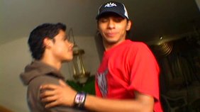 Long-haired twink face-fucked on the stairs