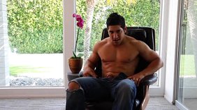 Horny twink riding a hairy guy's hot cock on a bed