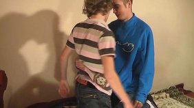 Curly-haired free-spirited twink enjoying frottage on camera