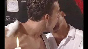 Impassioned orgy at the huge dinner table, everybody gets fucked