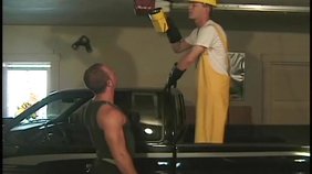 Hardcore sex session featuring a hung mechanic and his customer